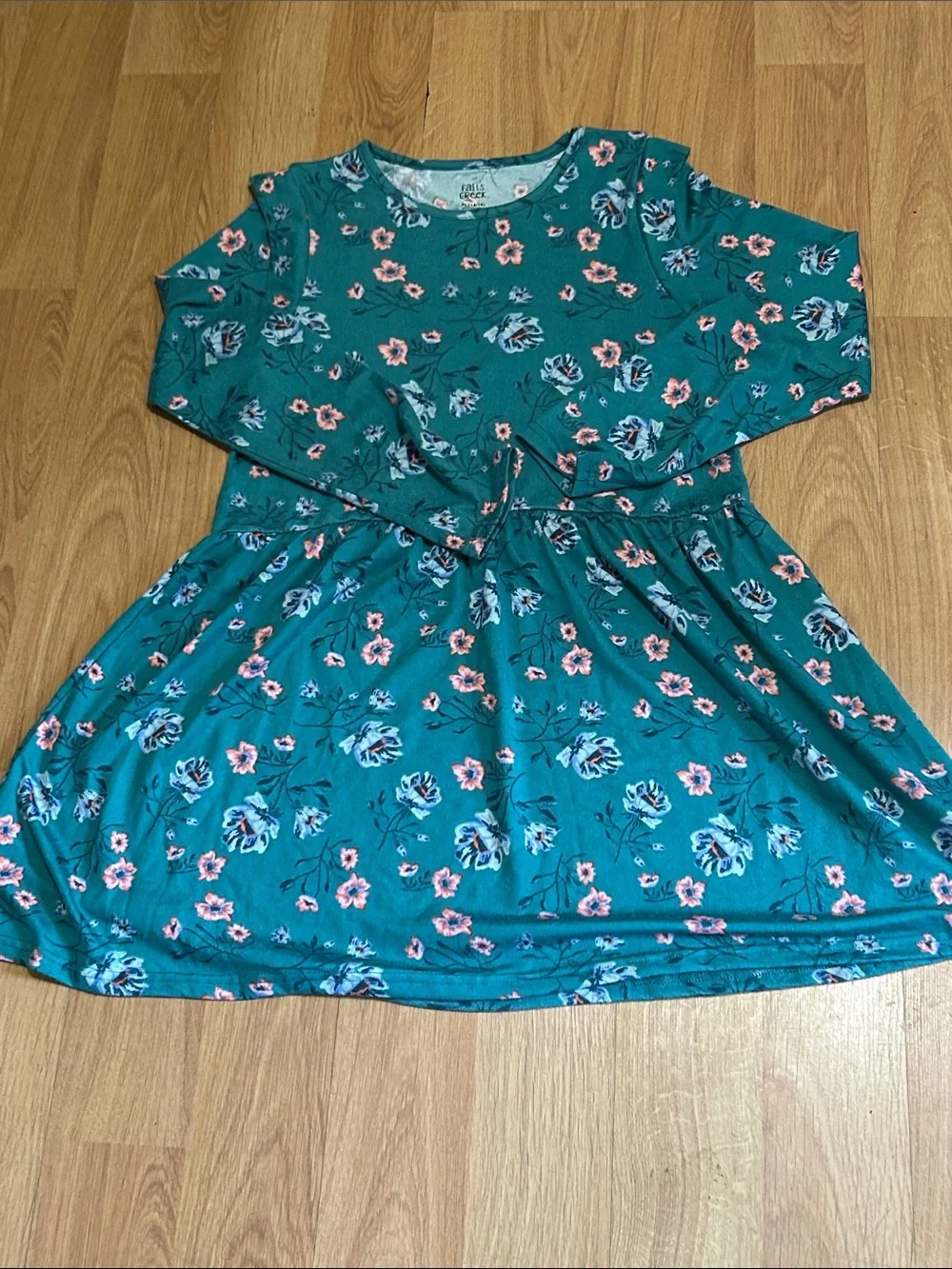 Falls Creek Teal Floral Long-Sleeve Dress XL (14/16) Super Soft!